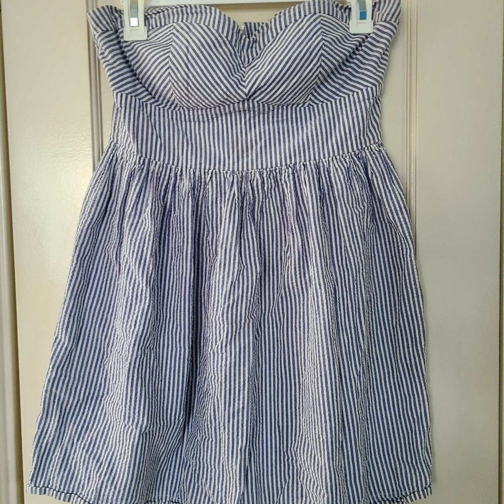 Striped strapless mini dress